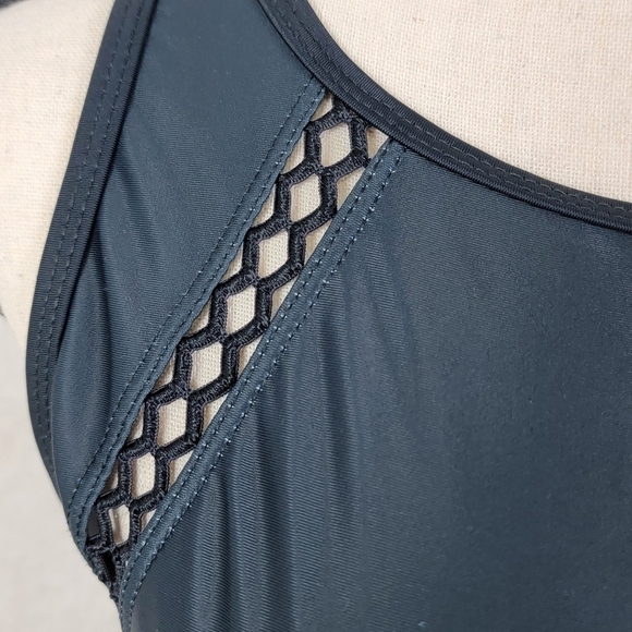 Free Country Black Macrame Floral Print Quick Dri Tankini Swim Top Sz M NEW - Picture 7 of 16